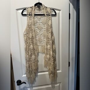 Chic Beige Crochet Fringed Vest